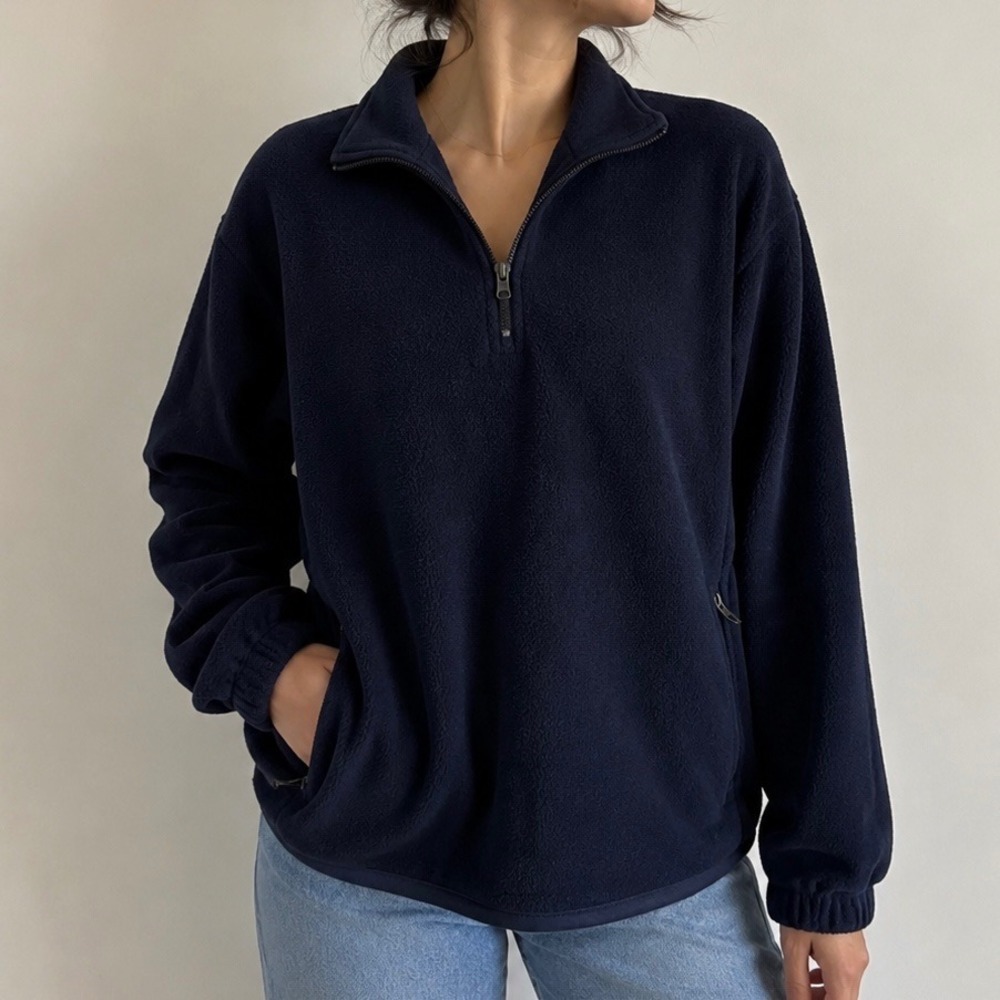 Vintage‎ 90s Ivy Crew Classics Navy Quarter Zip Fleece Pullover L Y2K Gorpcore